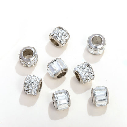 Glass Spacer Beads 9mm White Rhinestone-embedded 100pcs 4
