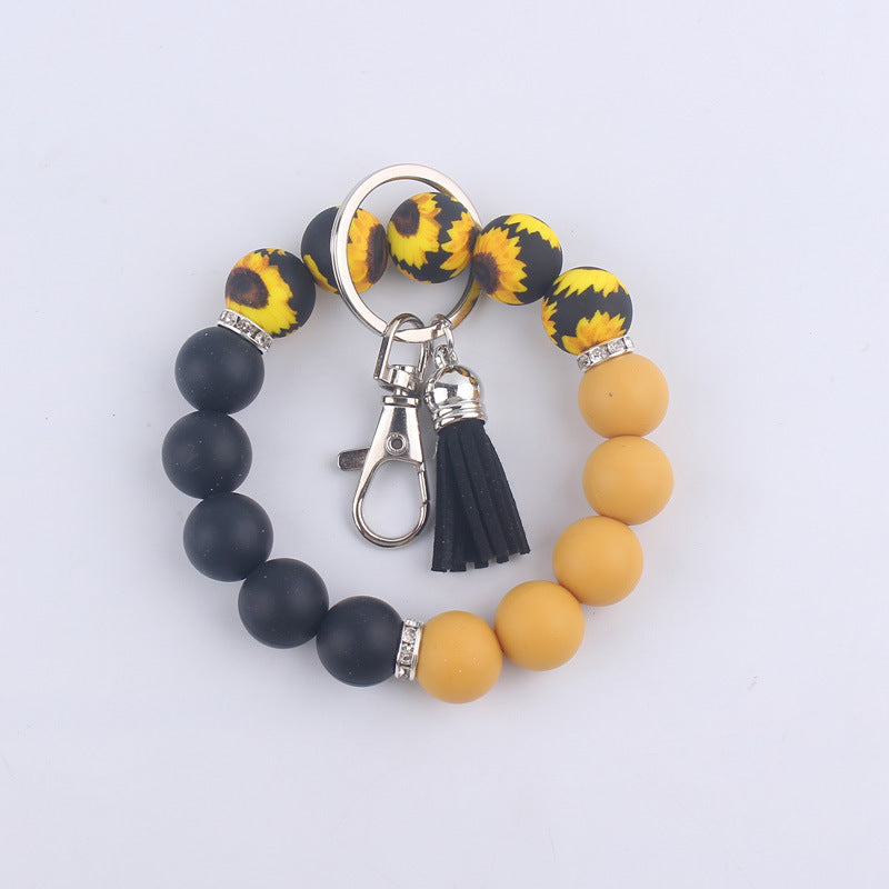 Tassel Leopard Print Silicone Bead Wristlet Keychain Soft Matte 14