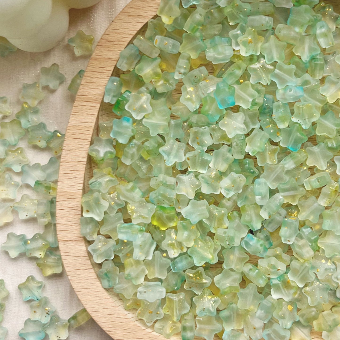 Frosted Pentagonal Star Glass Beads 8mm Soft Glow with Gold Flecks 30pcs 11