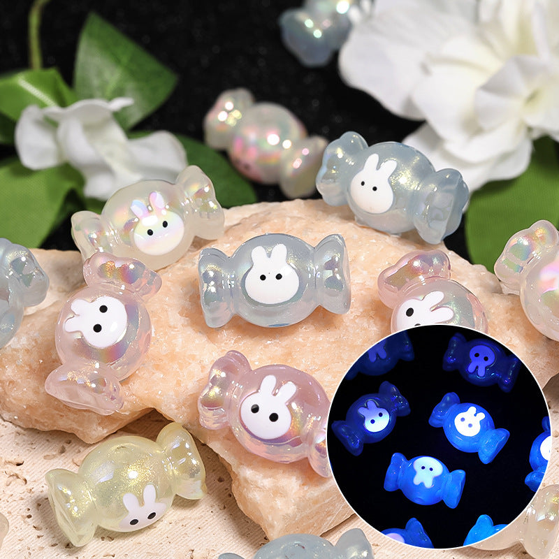 Glow In The Dark Bunny Candy Acrylic Beads 16x26mm Iridescent Plated 25pcs