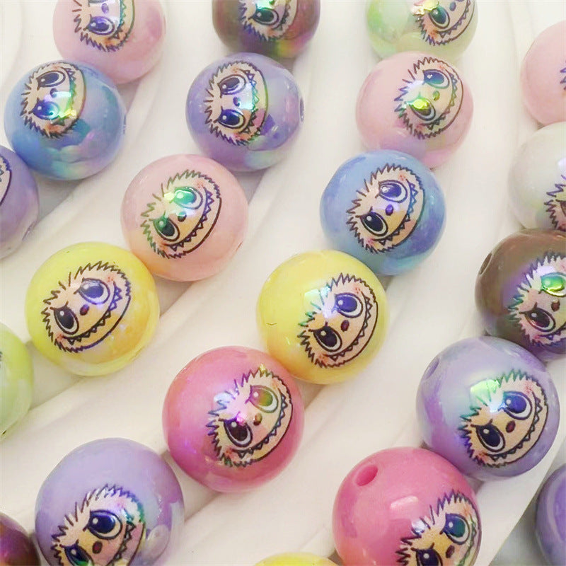 Plating Labub Head Printed Acrylic Beads 16mm Metallic Pastel 100pcs 5