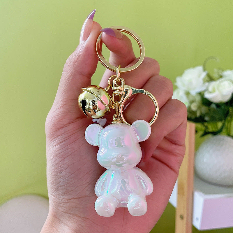 Candy Bear Keychain Metal Electroplated Glossy Finish with Gold Bell 10