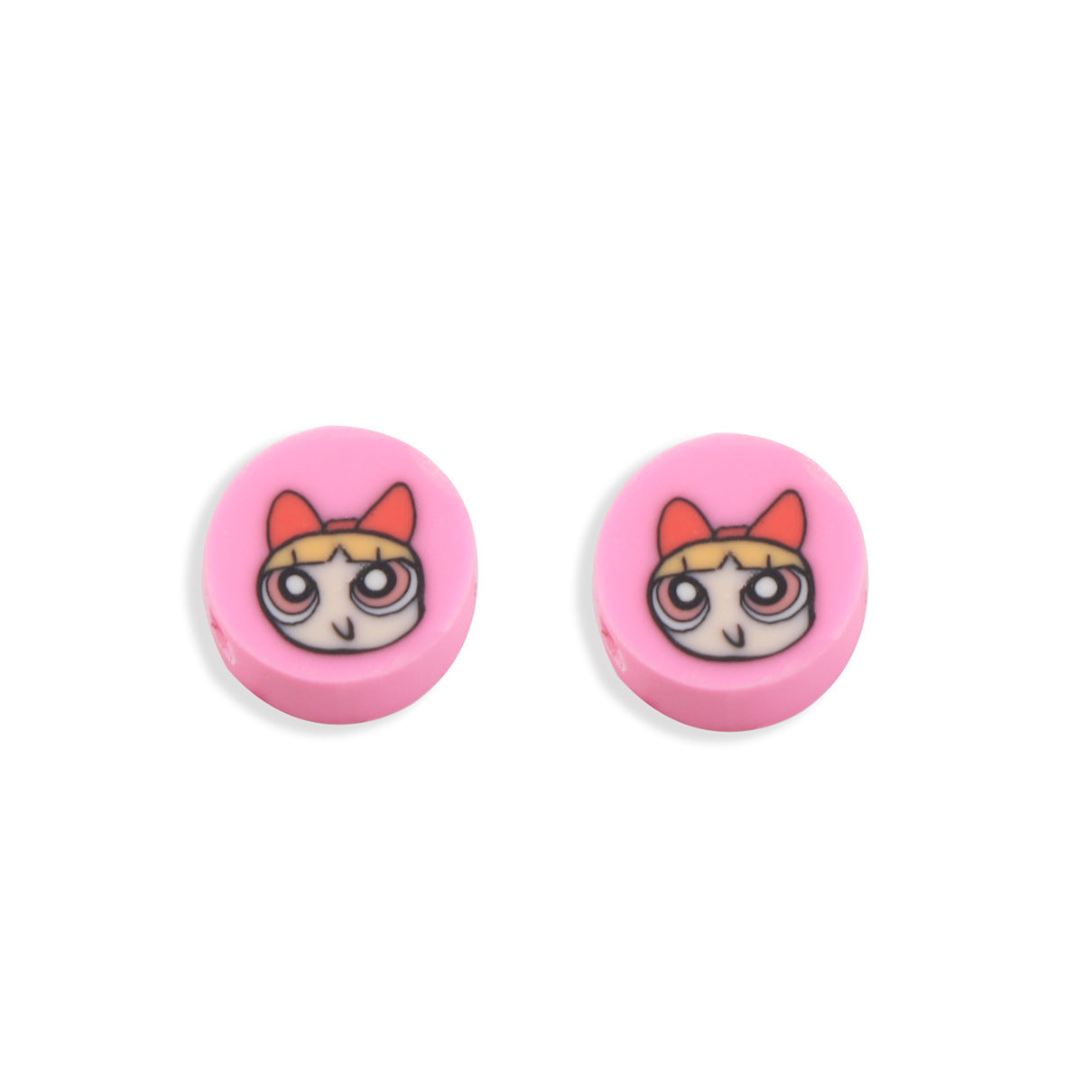 Flat Clay Beads 9mm Power Puff Girl Polymer Colorful 100pcs 7
