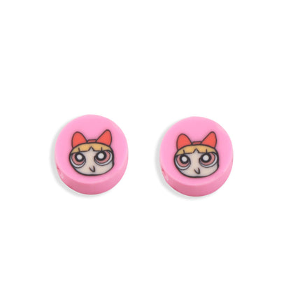 Flat Clay Beads 9mm Power Puff Girl Polymer Colorful 100pcs 7