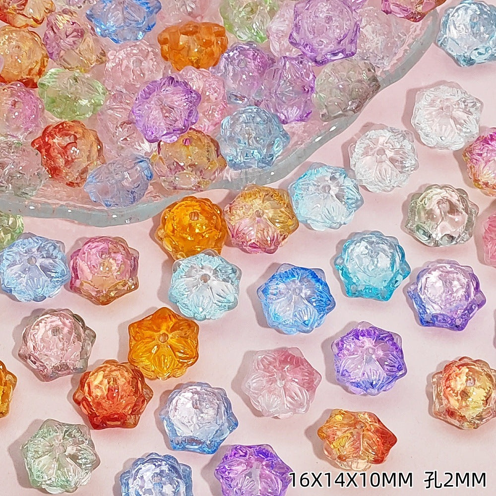 Tiny Flower Glass Beads 16mm Clear Translucent Mixed Colors 50pcs 18