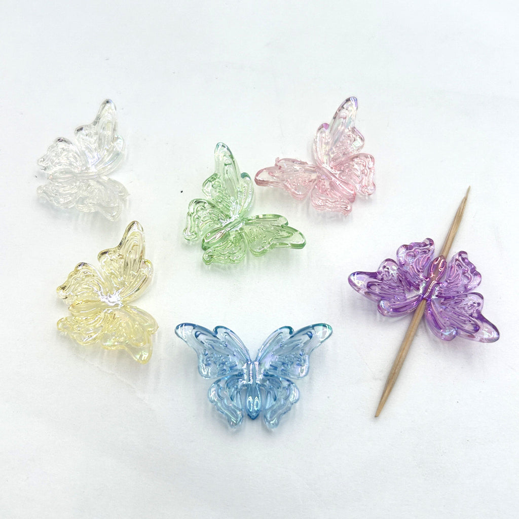 Transparent Butterfly Acrylic Beads 22x33mm Vertical Hole 1pc