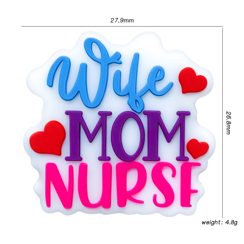 Silicone Focal Beads Nurse Mom Colorful Hearts Lettering 20pcs 2