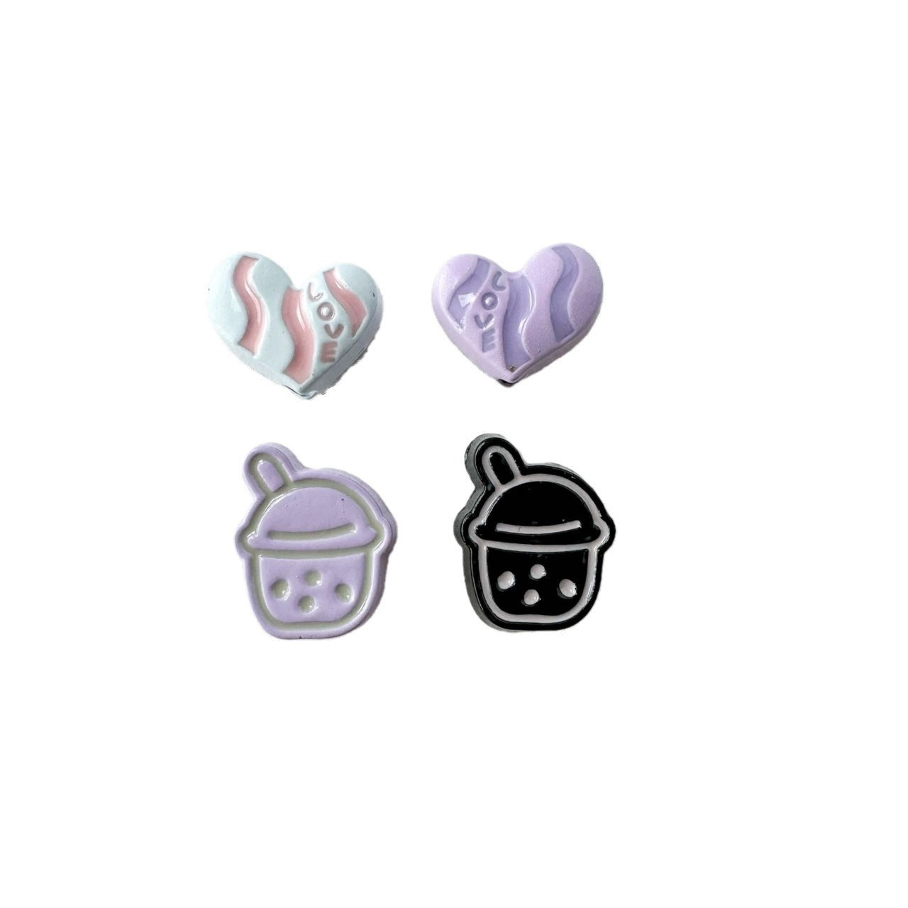Heart Metal Beads Baking Painted Bubble Tea Design Alloy 10pcs 5