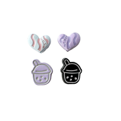 Heart Metal Beads Baking Painted Bubble Tea Design Alloy 10pcs 5
