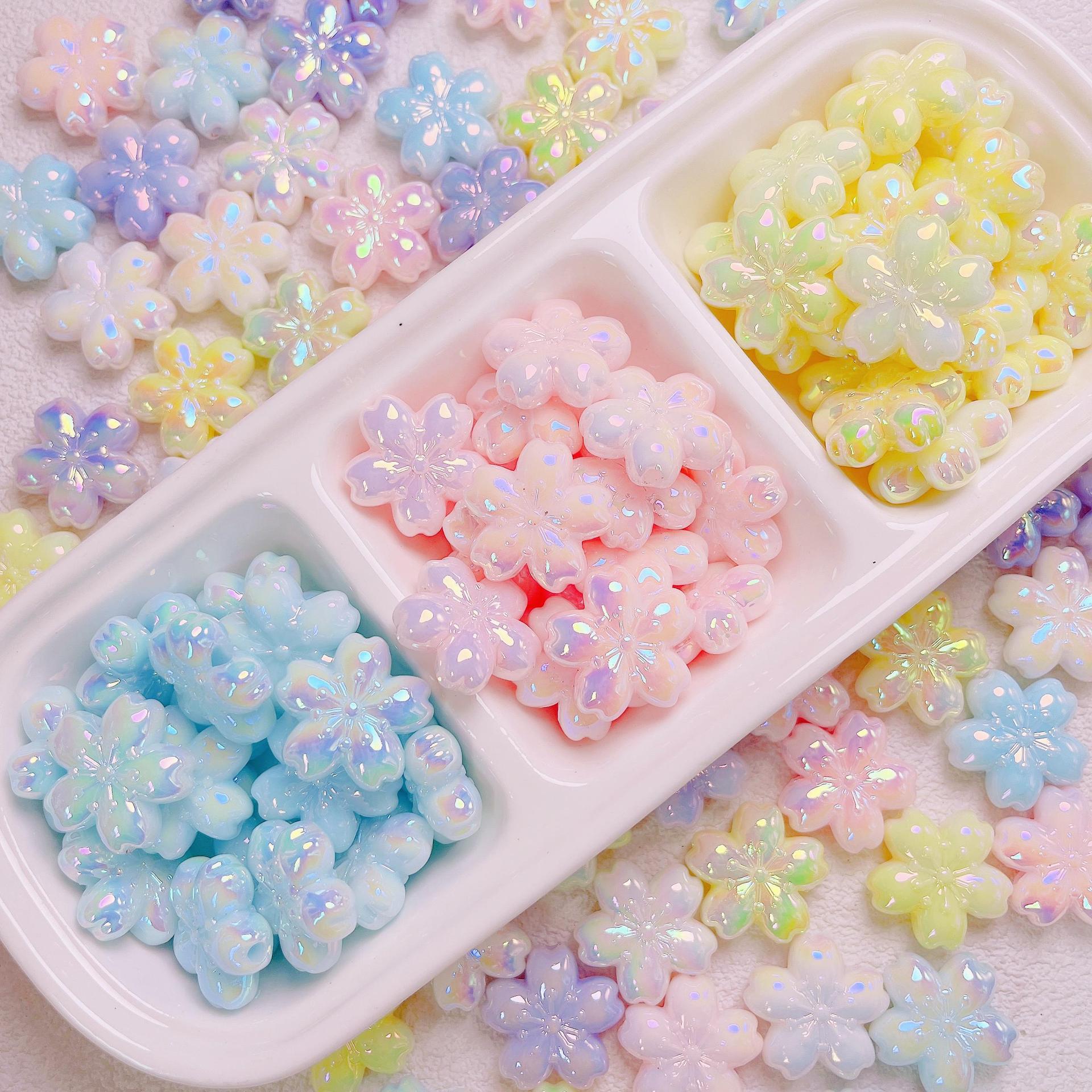 Glow Cherry Blossom Acrylic Beads 24mm Pastel Iridescent 10pcs