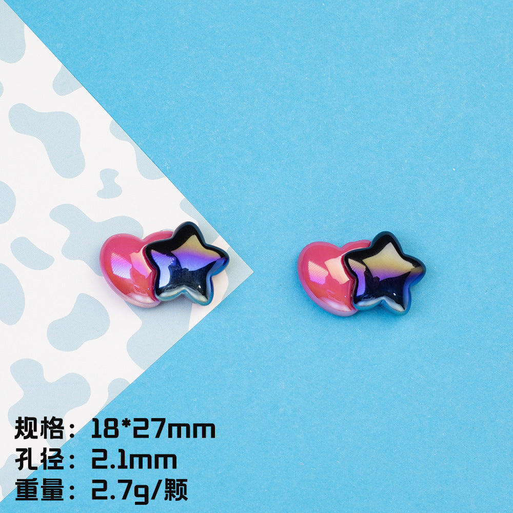 Sweet And Sassy Heart Star Resin Beads Glossy Pink Purple 20pcs 8