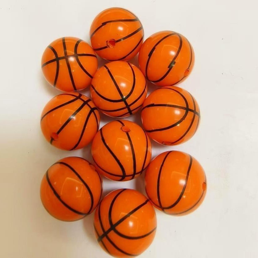 Printed Bubblegum Beads 20mm Basketball Pattern Orange 10pcs 3