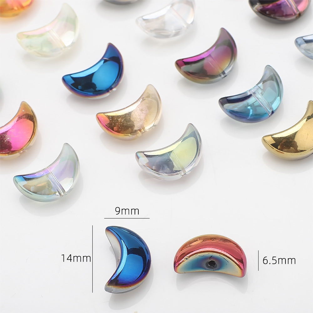 Moon Plated Transparent Crescent Glass Beads 9mm 14mm 30pcs 2