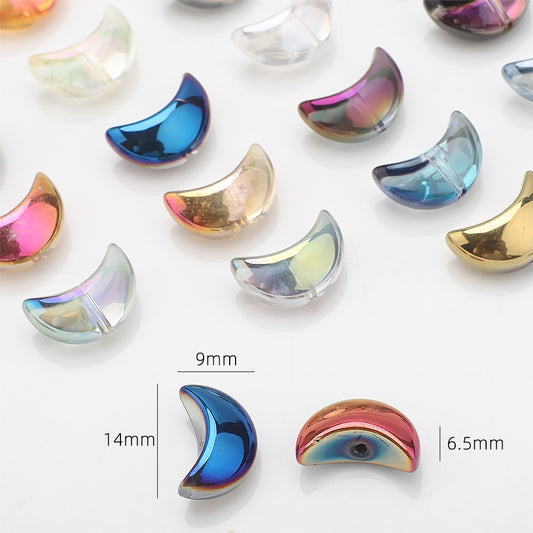 Moon Plated Transparent Crescent Glass Beads 9mm 14mm 30pcs 2
