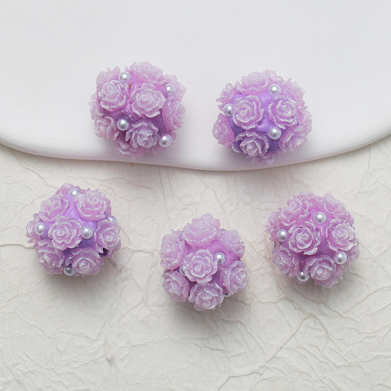 Embellished Flower Cluster Clay Beads 20mm Gradient Rose 10pcs 28