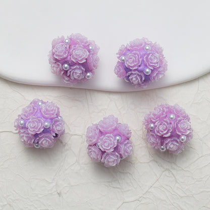 Embellished Flower Cluster Clay Beads 20mm Gradient Rose 10pcs 28
