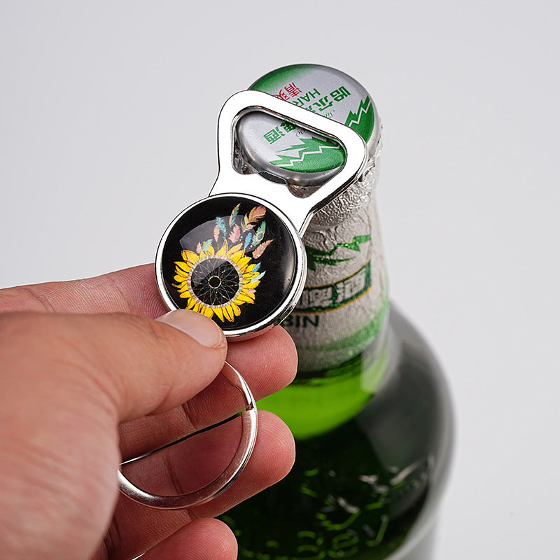 Metal Sunflower Bottle Opener Keychain Floral Design 3