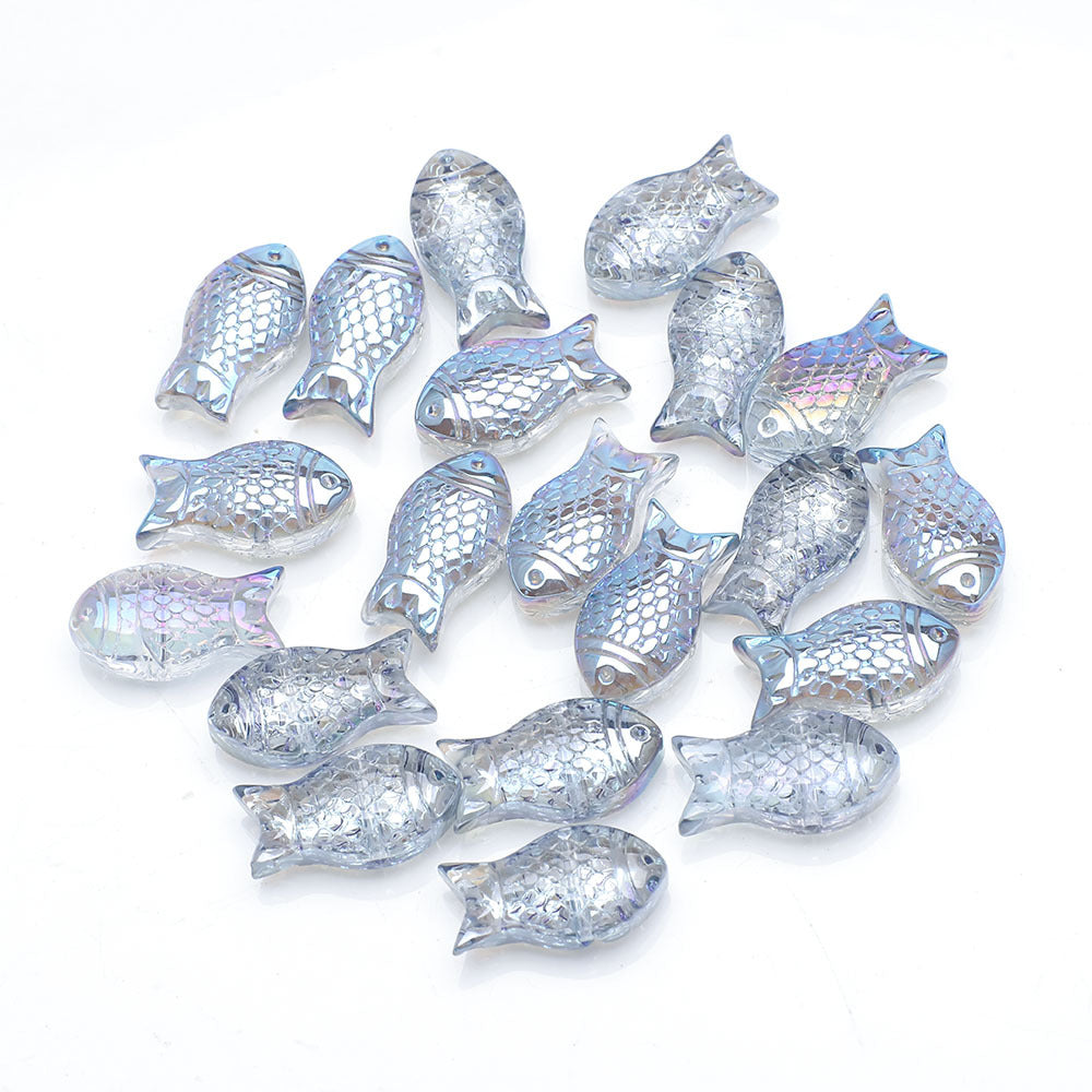 Electroplated Transparent Fish Glass Beads 8x15mm 30pcs 10