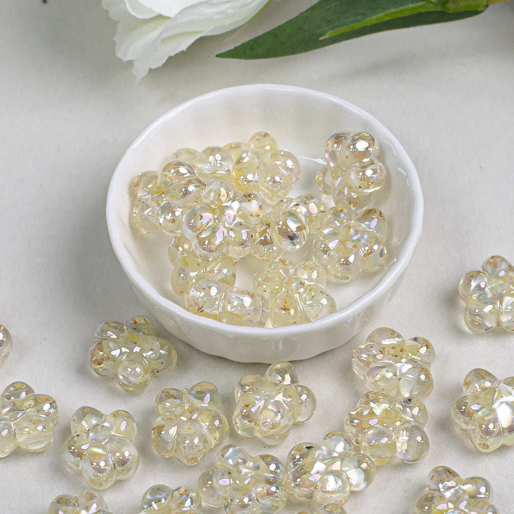 Clear Five Petal Flower Resin Beads 18mm Transparent Iridescent 5pcs 6
