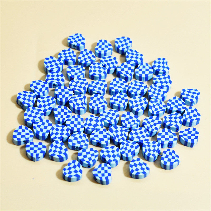 Heart Clay Beads 10mm Plaid Black White Polymer 100pcs 7