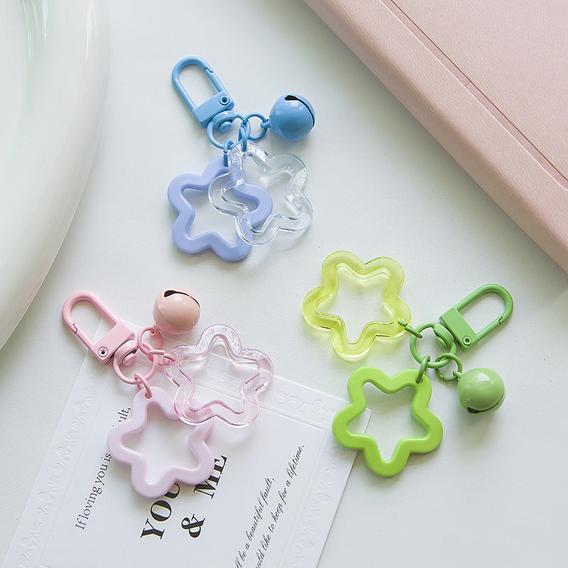 Acrylic Hollow Pentagram Star Keychain with Glossy Bell Charm 4