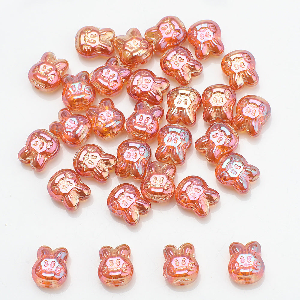 Plating Bunny Head Glass Beads 12mm Iridescent 30pcs 8