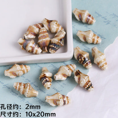 Coffee Color Ocean Creatures Ceramic Beads Hand Painted 5pcs 17