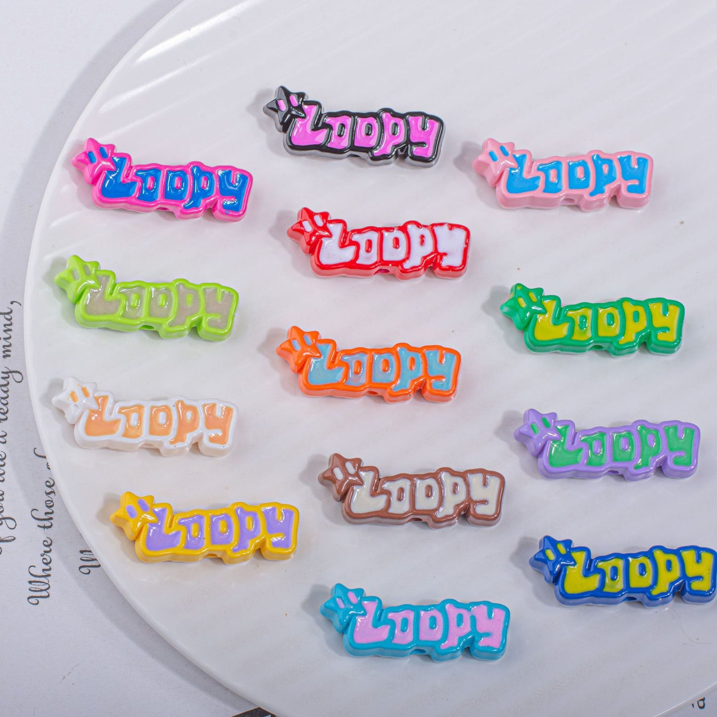 Painted Loopy Acrylic Beads 12x33.6mm Double Color Small Beaver Plate 10pcs