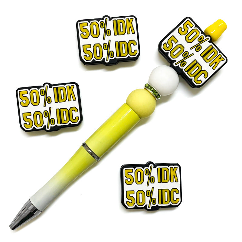 Silicone Focal Beads Geometric Design Yellow Text 20pcs 4