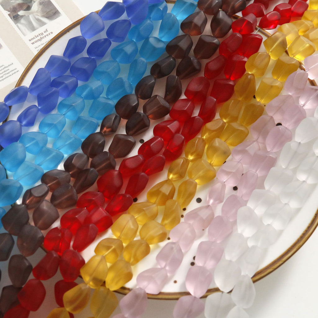 Frosted Glass Beads Organic Shape Translucent Colors 12x15mm 10pcs 2