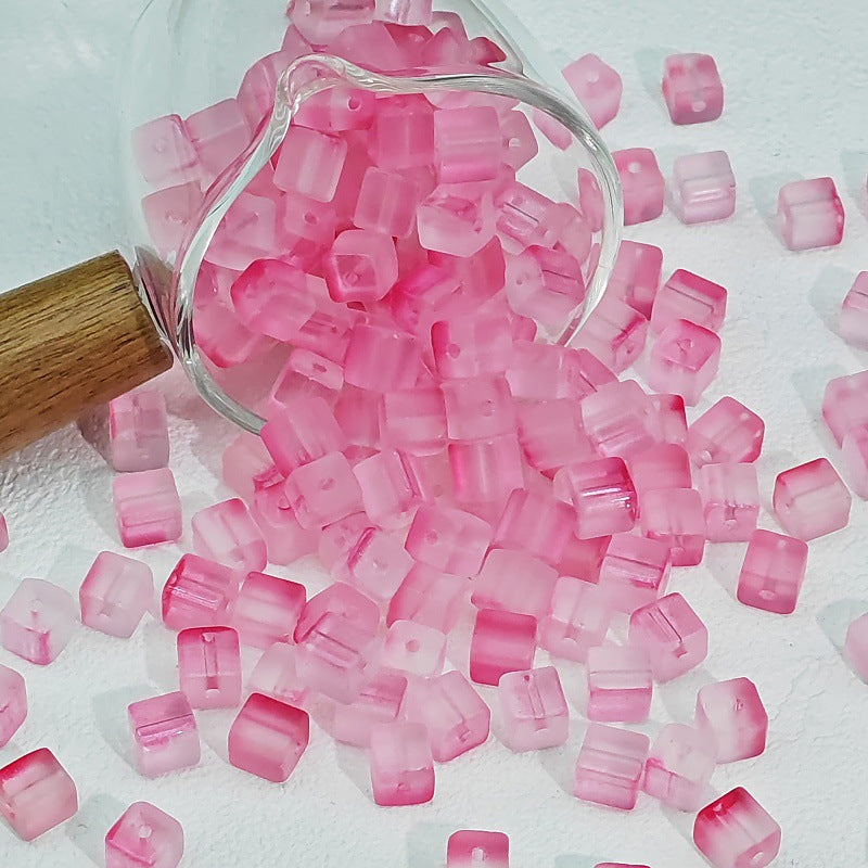 Transparent Sugar Cube Glass Beads 7mm Frosted Pastel 50pcs 24