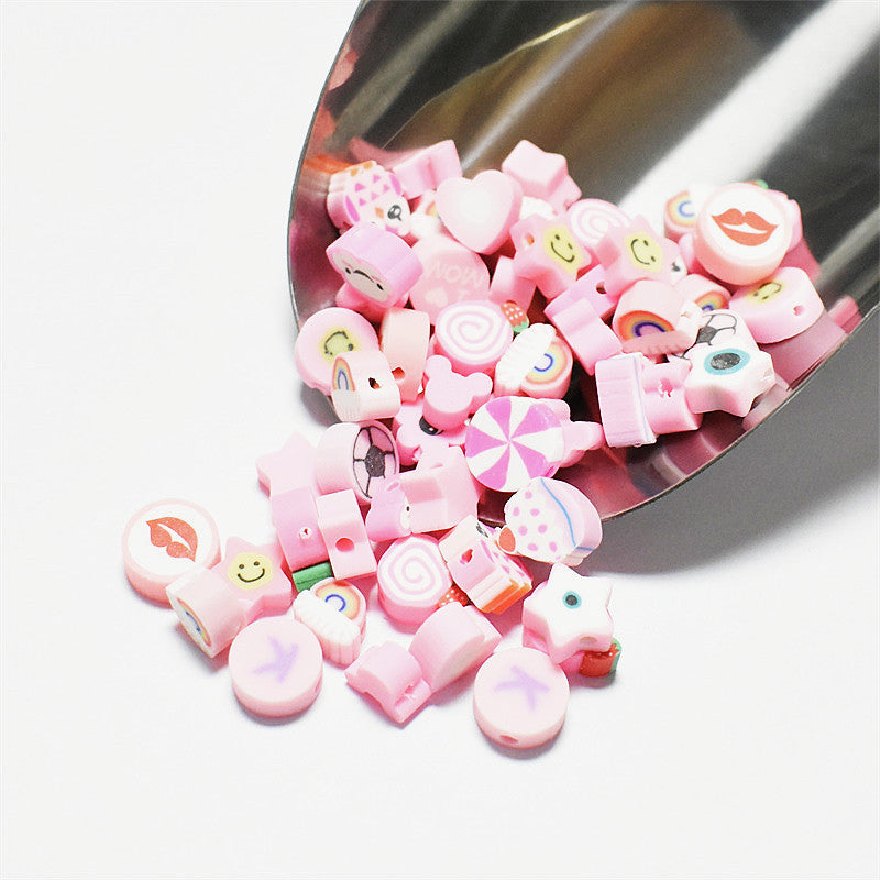 Slice Clay Beads 10mm Multicolor Hearts Flowers Stars Fruit 100pcs 14