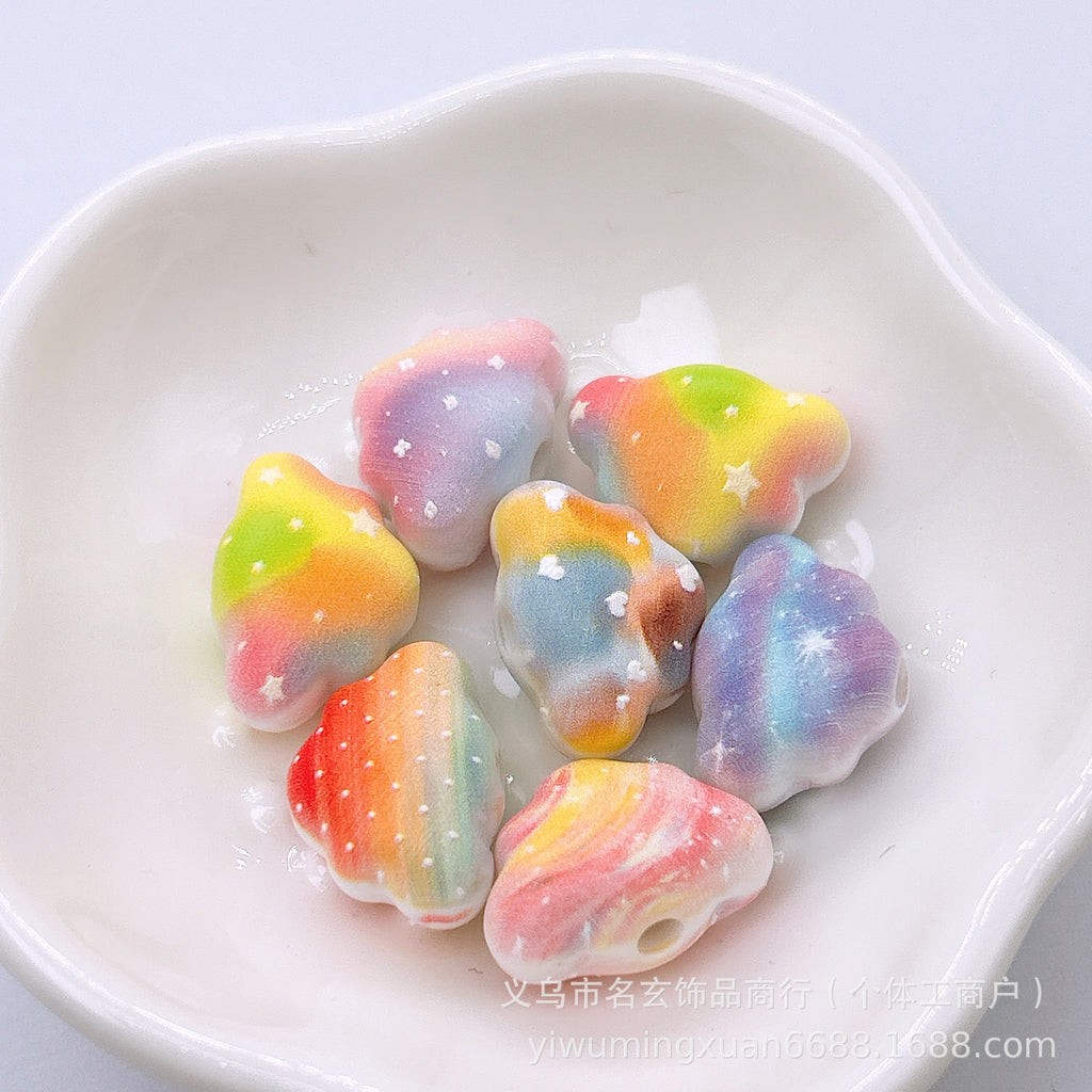 Painted Embossed Rainbow Cloud Acrylic Beads 18mm 100pcs 5