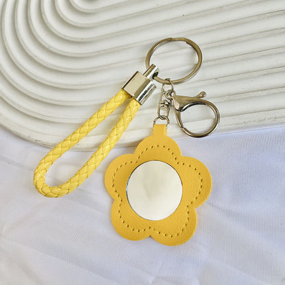 Colorful PU Leather Flower Mirror Wristlet Keychain 3pcs 13