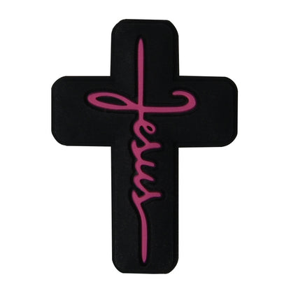 Silicone Focal Beads Jesus Cross Black White Script Text 20pcs 13