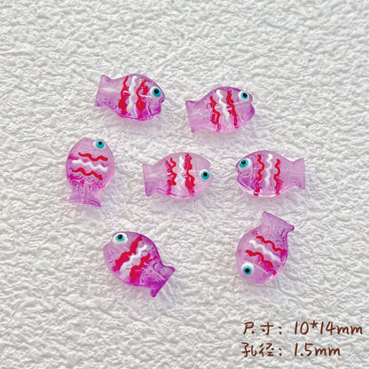 Hand Painted Fish Enamel Glass Beads 10x14mm Translucent Colorful 1pc 9