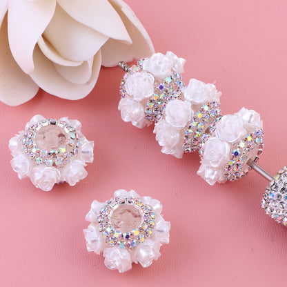 3D Rose Wrapped Rhinestone Beads 22mm Resin Floral Design 10pcs 9