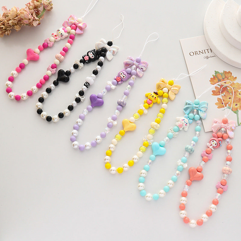 Acrylic Beaded Phone Charm Sanri Figures Colorful 20cm 2pcs