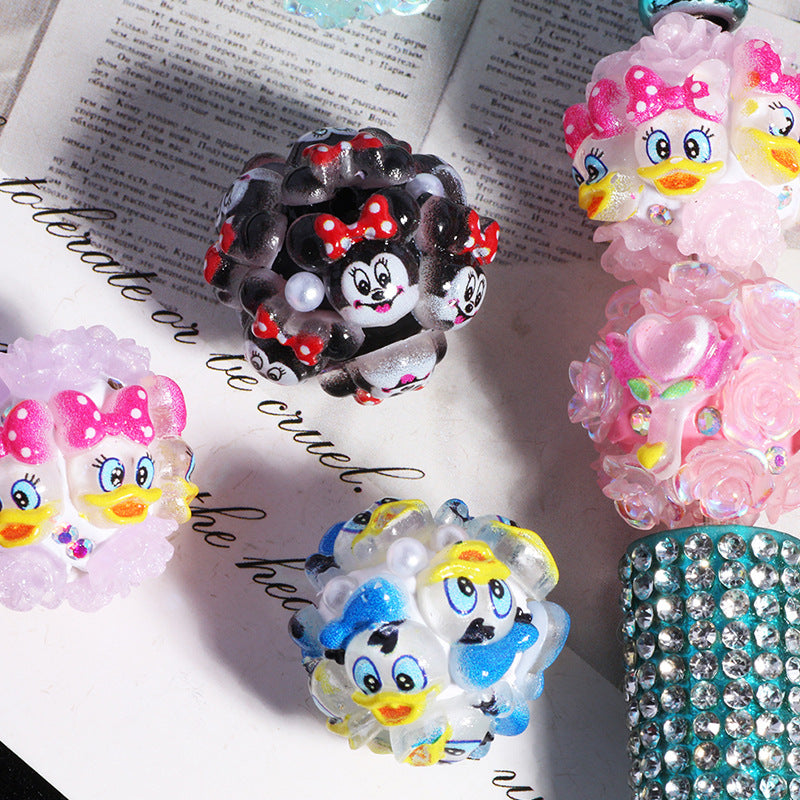 Embellished Bubblegum Beads 20mm Donald Duck Minnie Floral Design 5pcs 3