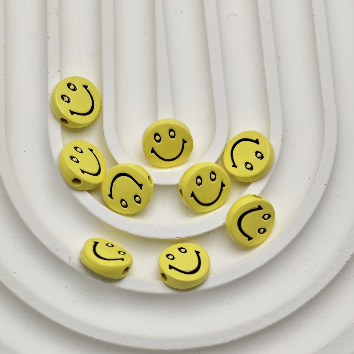 Smiling Face Metal Beads 10mm Baking Painted Zinc Alloy 50pcs 6
