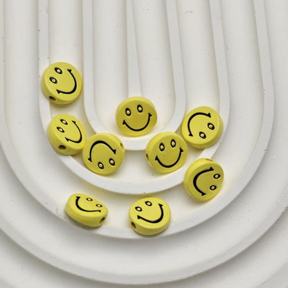 Smiling Face Metal Beads 10mm Baking Painted Zinc Alloy 50pcs 6