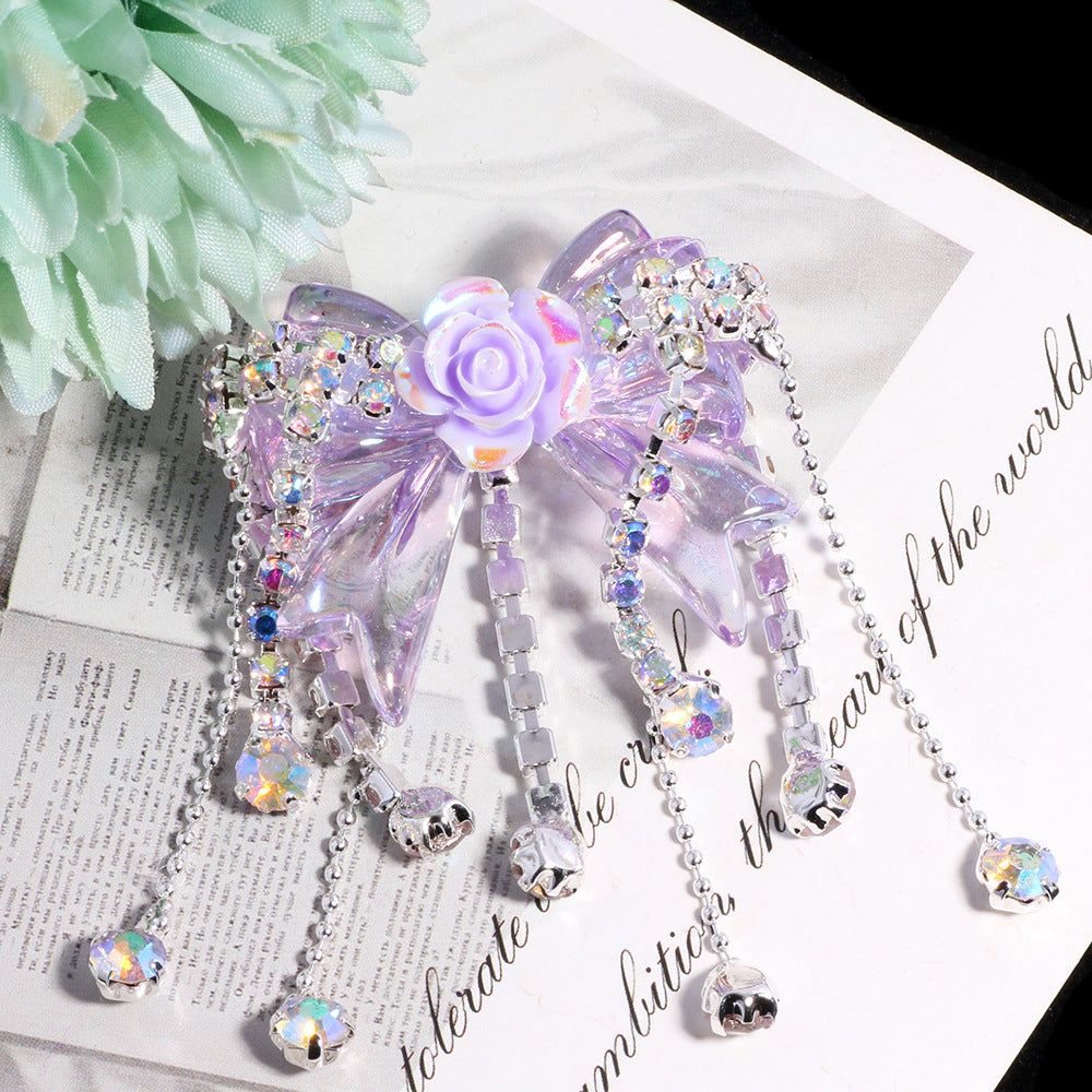 Fancy Tassel Rose Bow Acrylic Beads 40mm Rhinestone 3pcs 9
