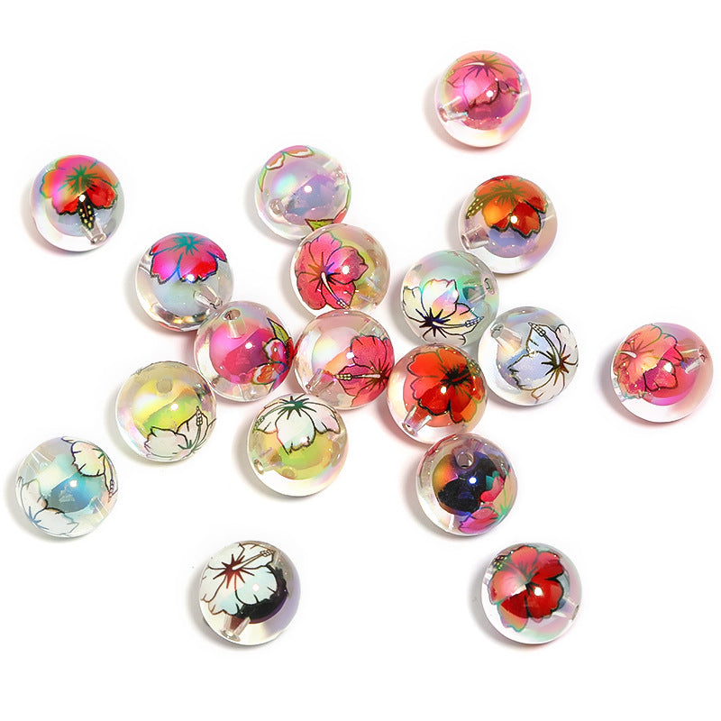 UV Plating Round Acrylic Beads 16mm Valentine Day Camellia Print 50pcs 6