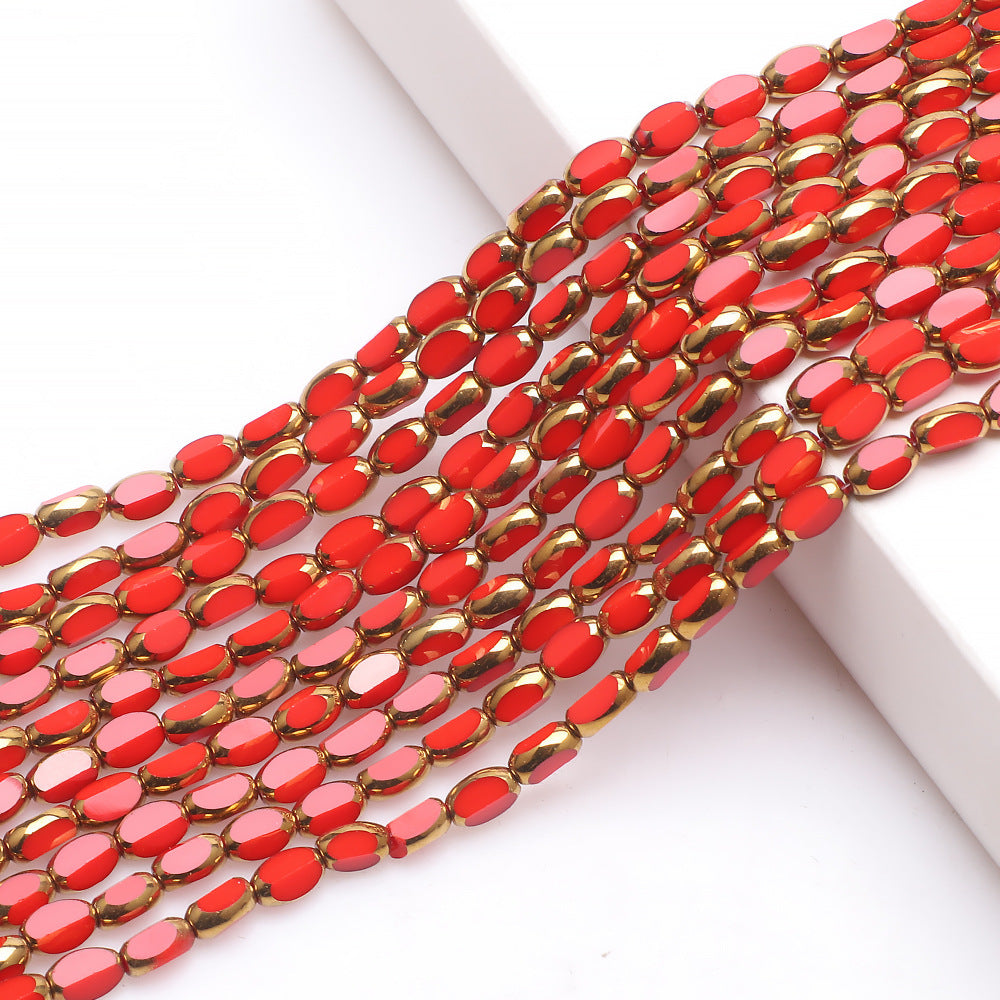 Gilded Oval Seed Glass Beads 4x6mm Plated Gold Frame 96pcs 21
