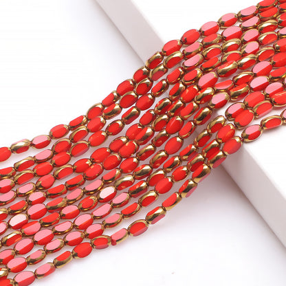 Gilded Oval Seed Glass Beads 4x6mm Plated Gold Frame 96pcs 21