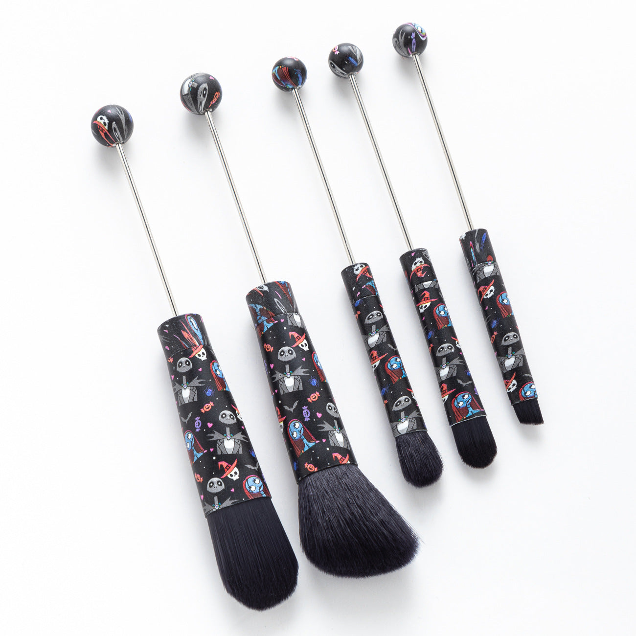 Beadable Makeup Brushes Halloween Christmas Themed Colorful Handles 5pcs 10
