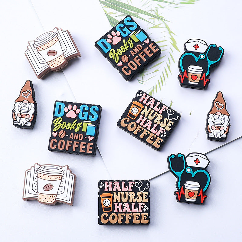 Silicone Focal Beads Coffee Stethoscope Gnome Holding Coffee Cup 1 pcs 2