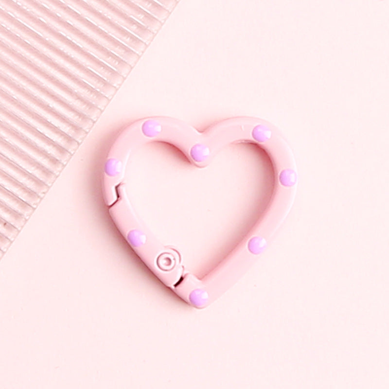 Metal Painted Dotted Heart Trigger Spring Keyrings 25mm 10pcs 9