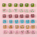 Frosted Square Glass Beads 12mm Hand-Painted Rose Design 4pcs