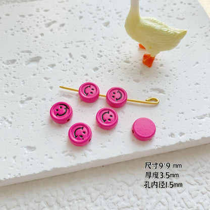 Round Metal Beads Baking Painted Smiling Chocolate Series 20pcs 31